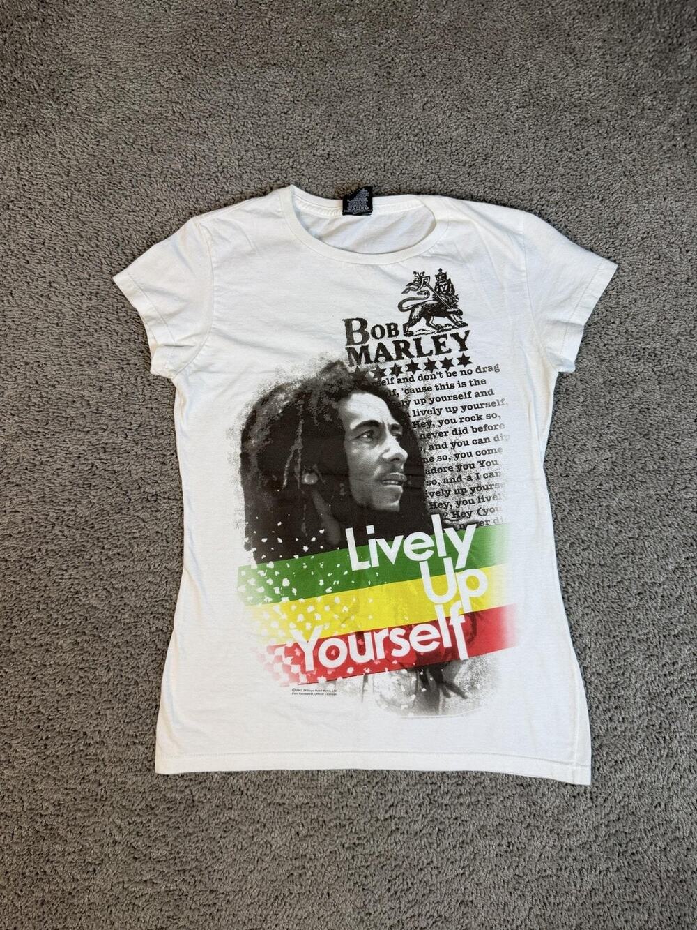 Zion Rootswear Shirt Girls L White Short Sleeve Bob Marley Lively Up Yourself